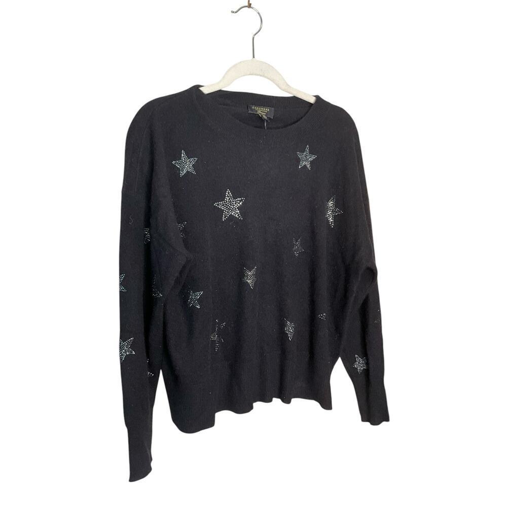 Charter Club Cashmere Sweater Embellished Star Crewneck Black Plus‎ Size 1X NWT
